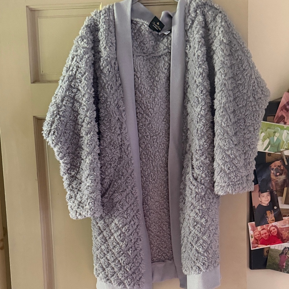 Cozy Plush Open-Front Jacket - Light Gray